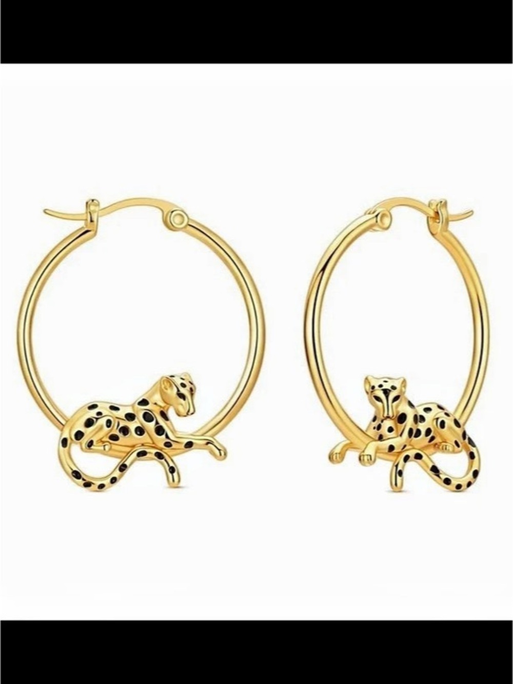Leopard Hoop Earrings in Gold & Black Like New